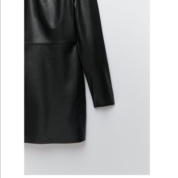 NWT Zara Asymmetric Genuine Real Leather One Sleeve Mini Dress size S - Picture 6 of 6